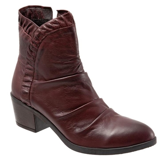 Bueno Shoes - Bueno Connie Merlot Leather Ankle Boots Ruffle Detail Block Heel Sz 38